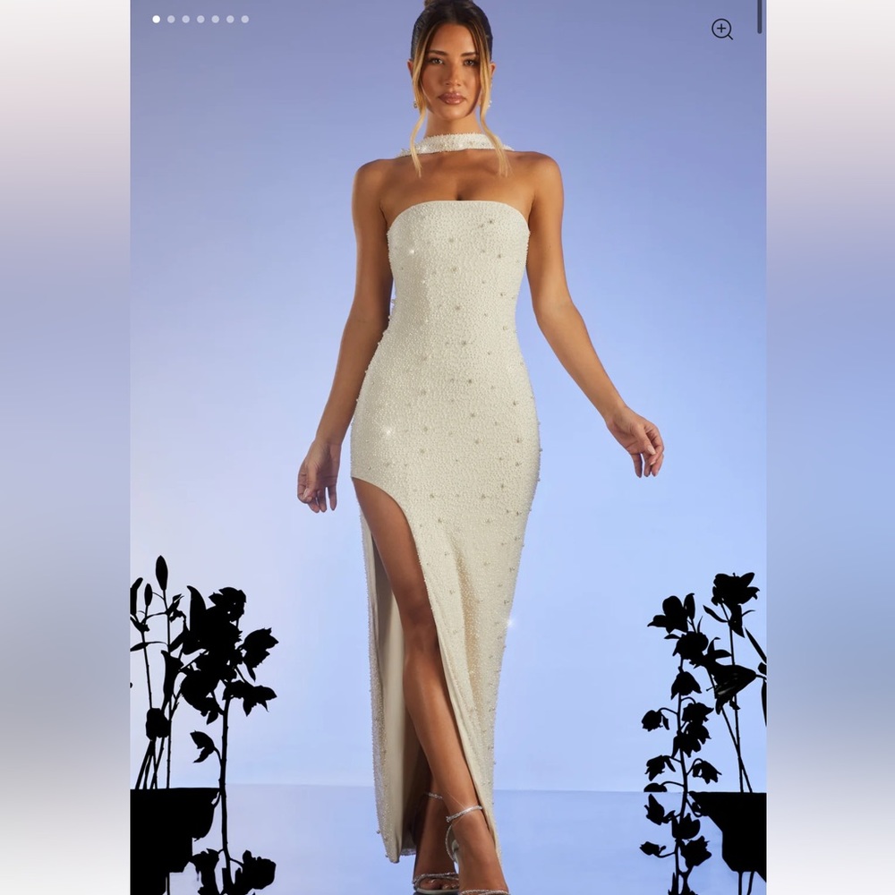 Oh Polly Embellished Bandeau Maxi Dress in Ivory Size 4